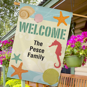 Personalized Seashells Welcome House Flag